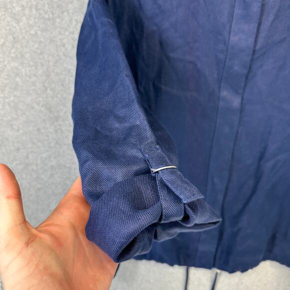 Chico's Short Linen Utility Jacket Womens Size 3 Navy Blue Snap Front 3/4 Sleeve - Picture 7 of 14